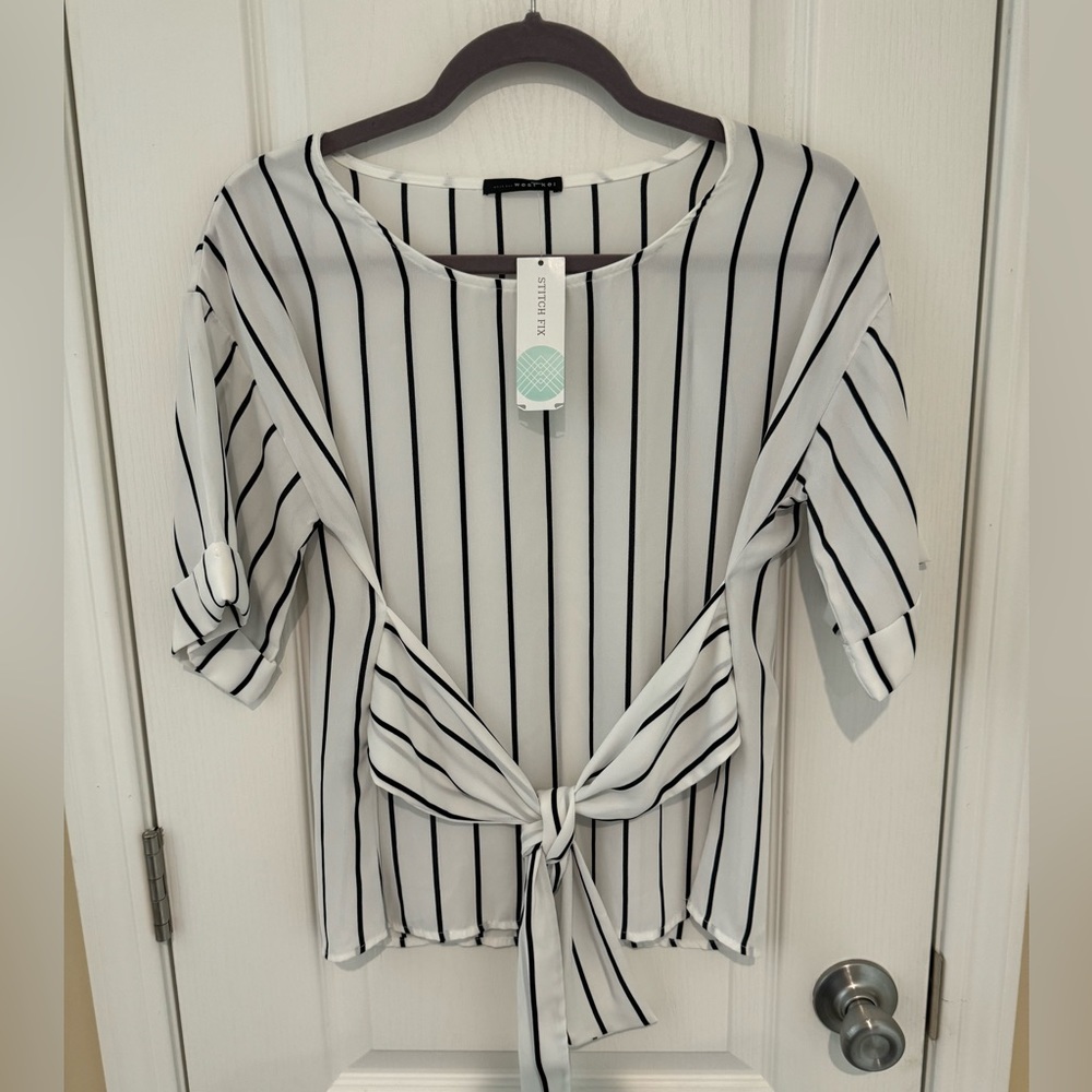 West Kei Julianne Tie Front Cuffed Sleeve Blouse